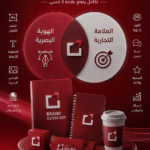 تصميم احترافي يوضح الفرق بين الهوية البصرية والعلامة التجارية باستخدام مخطط توضيحي وعناصر الهوية البصرية ضمن هوية لايت بوكس.